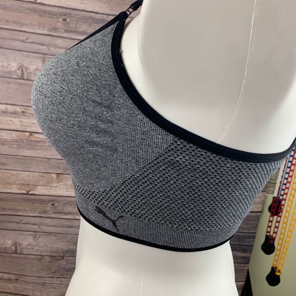 Puma Grey & Black Sports Bra Removable Breast Pads - Picture 7 of 8